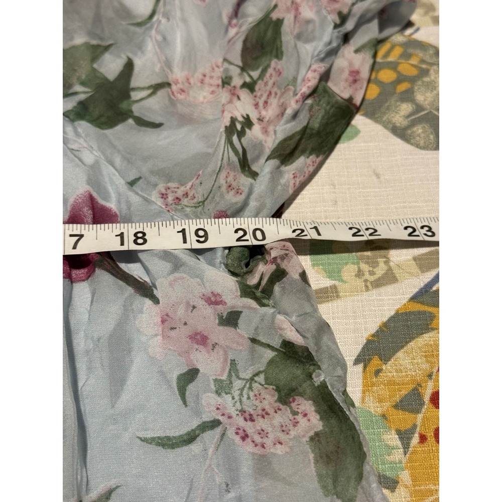 Lola Made in Italy Blue Floral Silk Ruffle Tunic Top 3/4 Sleeve Lined L/XL - Picture 7 of 9